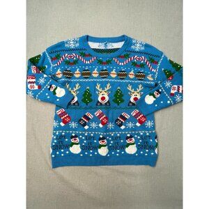 Unisex V28 Blue Acrylic Let it Snow Knit Snowman Christmas Sweater XXL USED